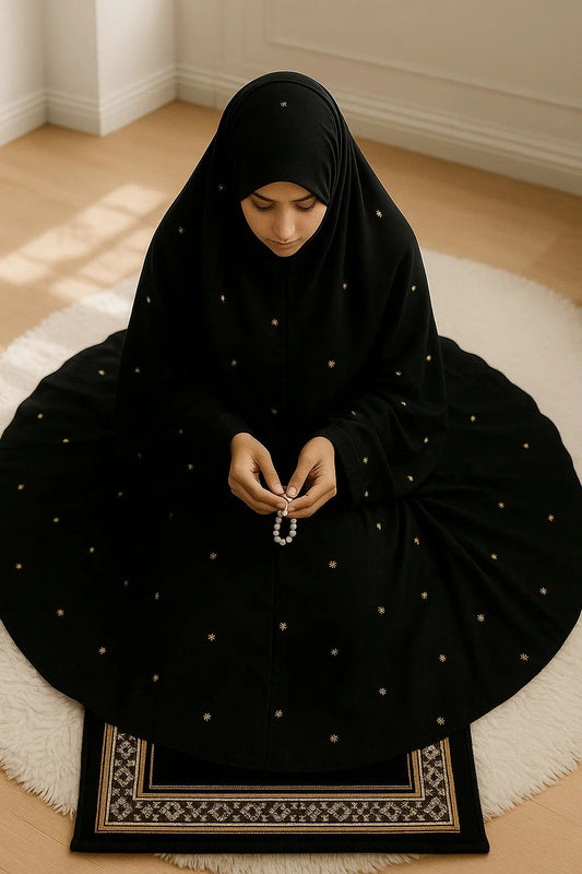 Embroidered namaz chaddar with sleeves (Black)
