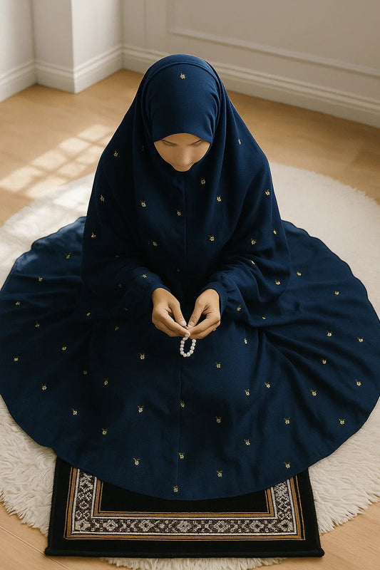 Embroidered namaz chaddar with sleeves (Blue)