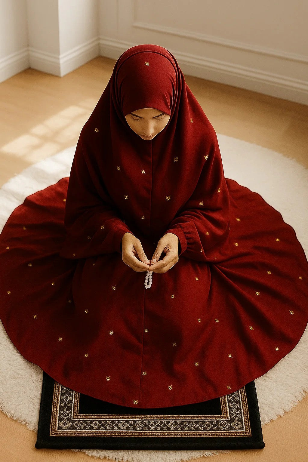 Embroidered namaz chaddar with sleeves (Mahroon)