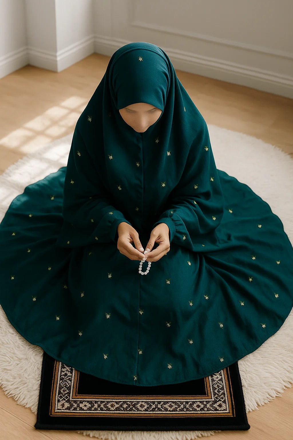 Embroidered namaz chaddar with sleeves (Green)
